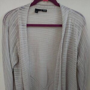 Eileen Fisher Cardigan 100% Italian Linen Medium Light Pearl Gray Boho